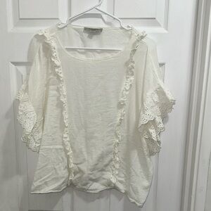 All Saints Ivory Ruffle Eyelet Lace Sleeve Top